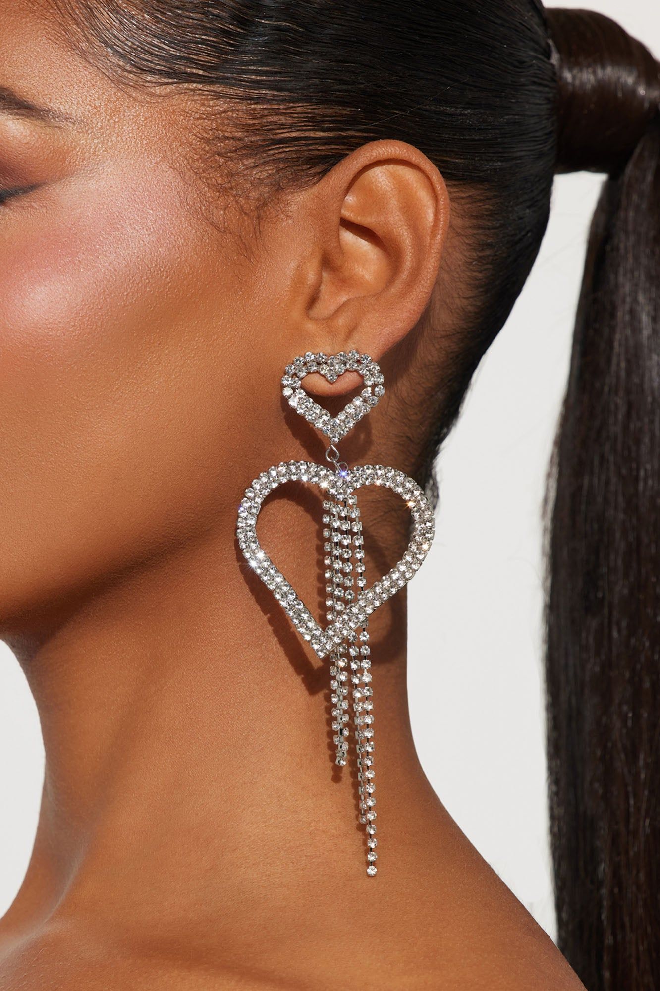 Open Heart Drop Earrings - Silver sold by Fashion Nova