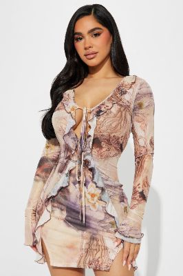 Meadow Mesh Mini Dress - Nude/combo sold by Fashion Nova