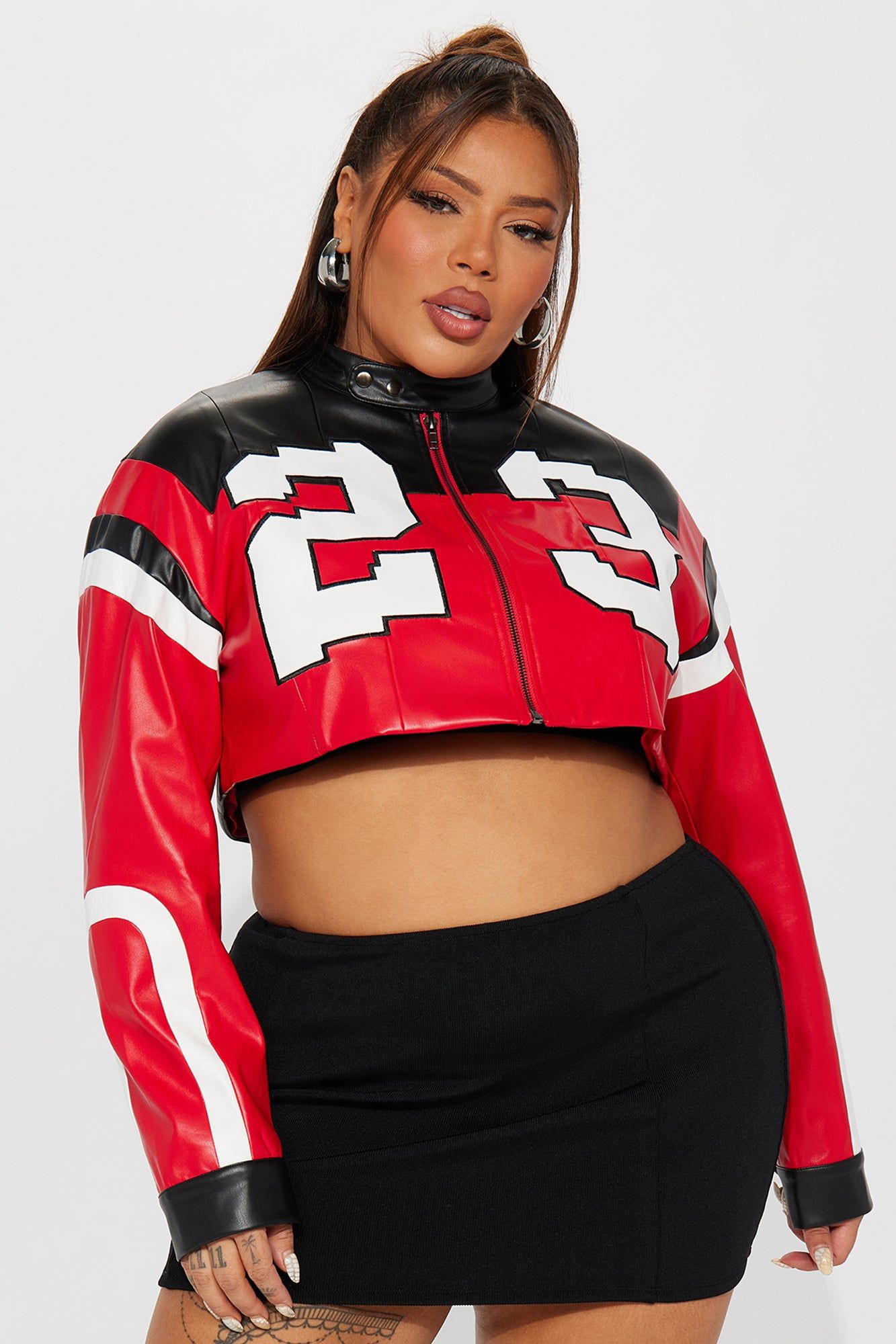 Home Team Cropped Moto Jacket - Red/combo sold by Fashion Nova product image thumbnail 4