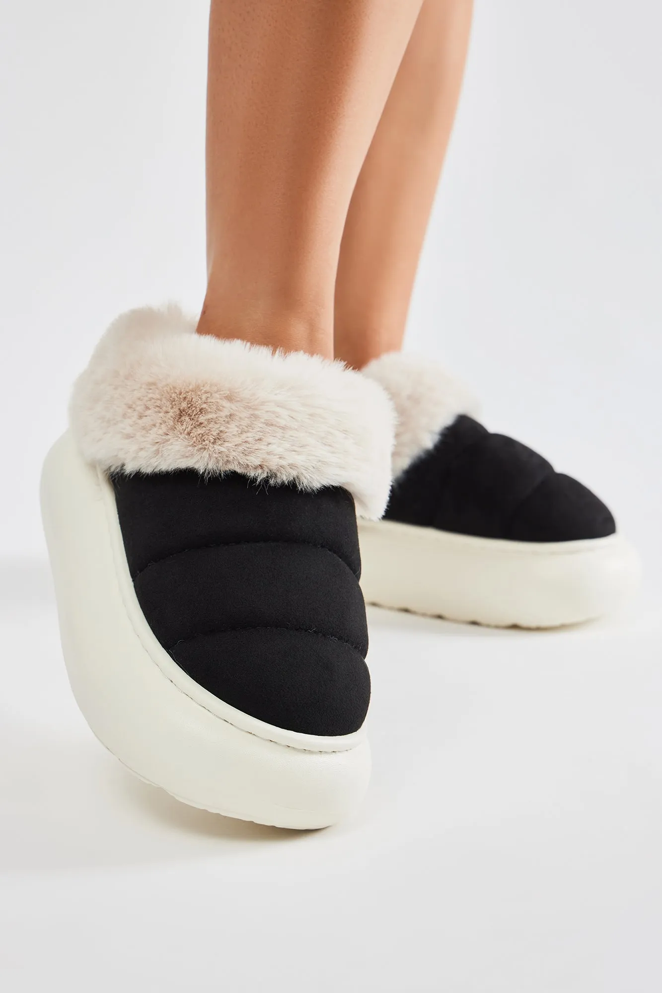 Give Me Cozy Feels Slippers - Black sold by Fashion Nova