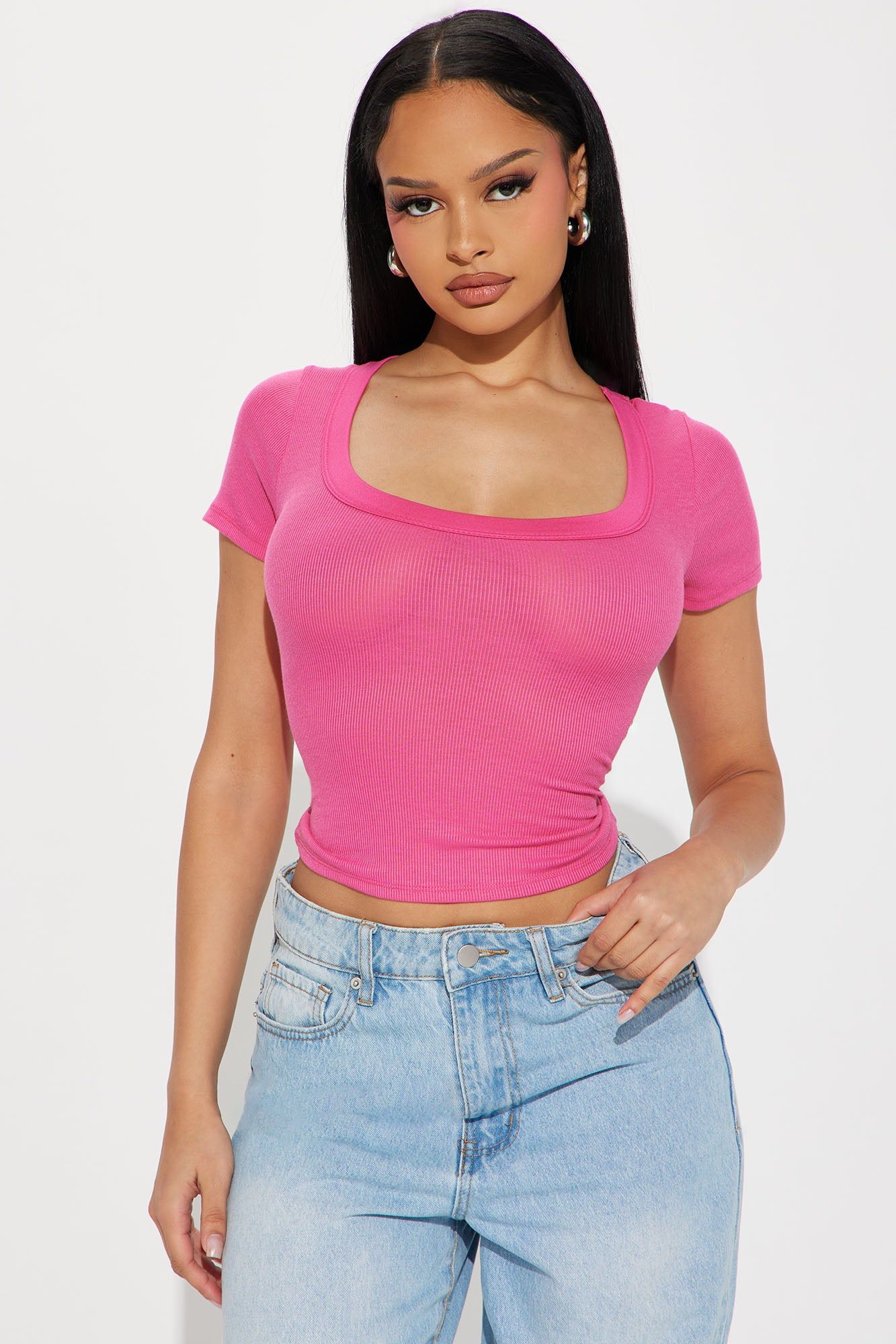 Delilah Ribbed Basic Tee - Fuchsia sold by Fashion Nova
