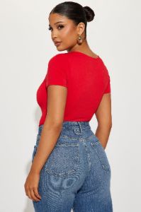 Tabitha Short Sleeve Bodysuit - Red sold by Fashion Nova