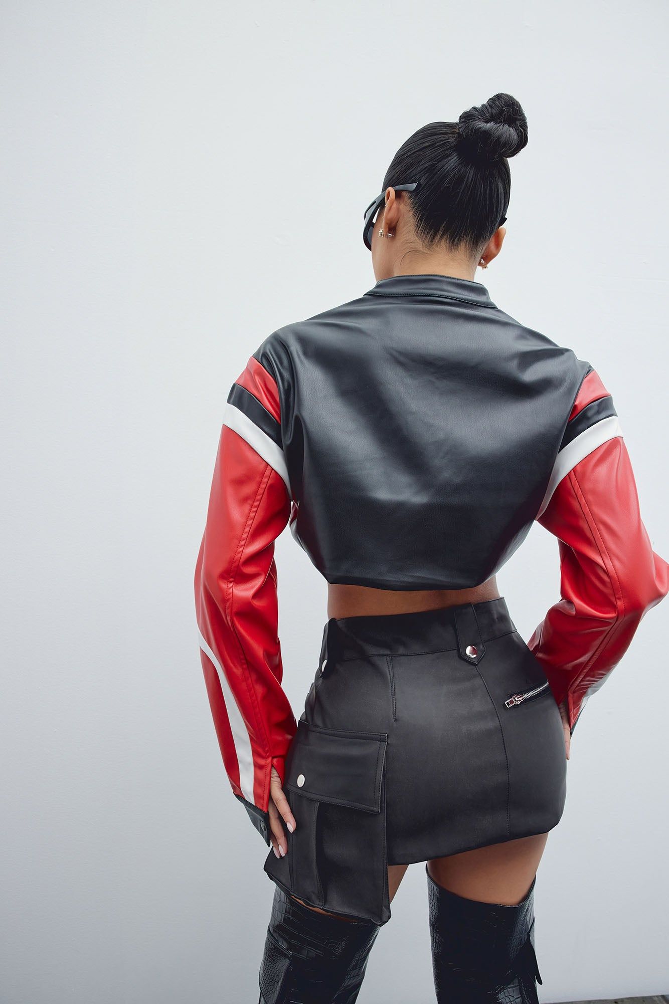 Home Team Cropped Moto Jacket - Red/combo sold by Fashion Nova product image thumbnail 3