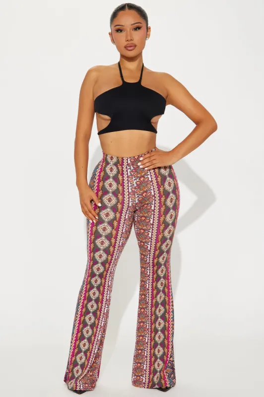 In The Fields Flare Pant - Burgundy/combo sold by Fashion Nova