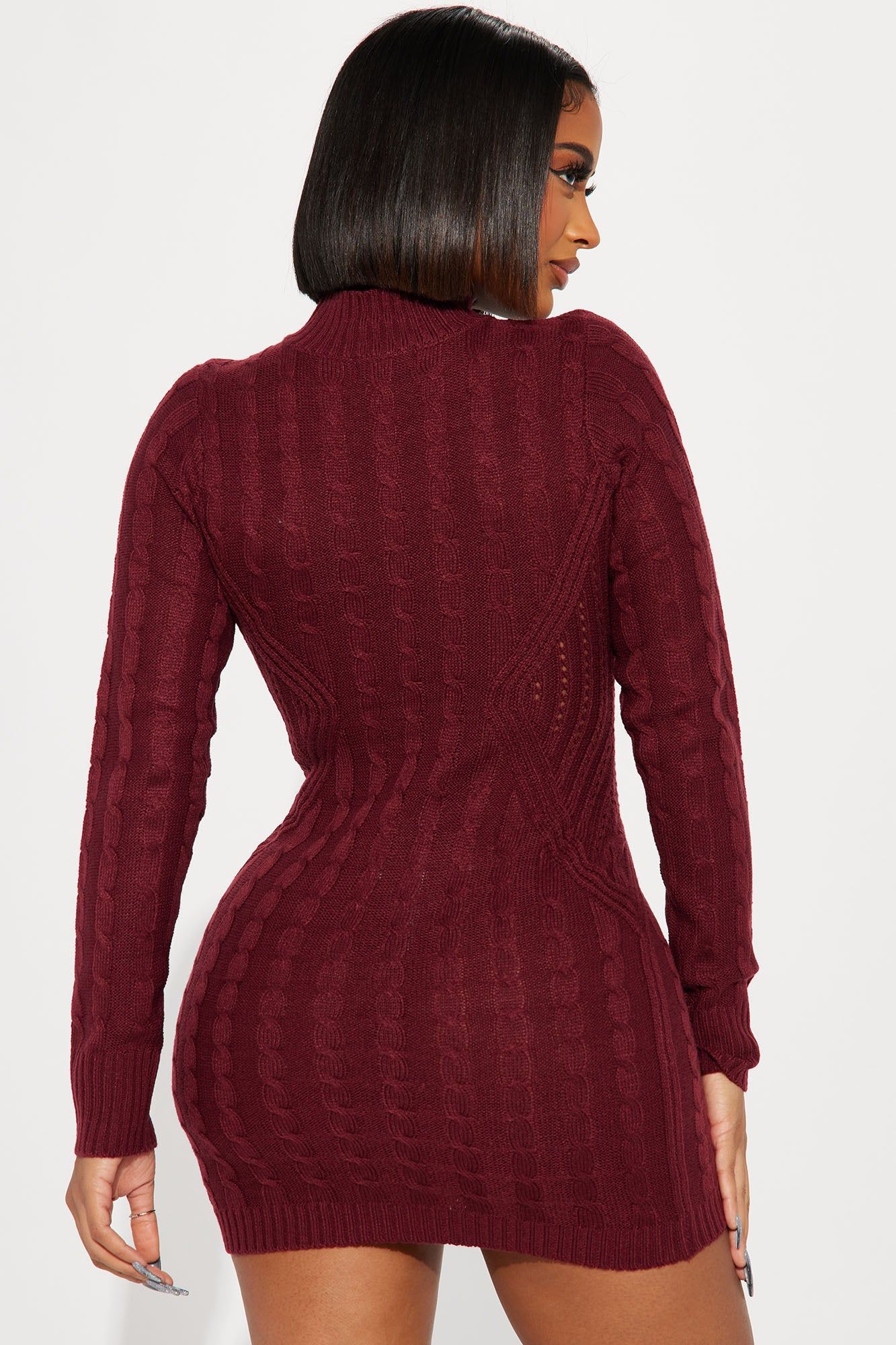 Cari Cable Knit Mini Dress - Burgundy sold by Fashion Nova product image thumbnail 3
