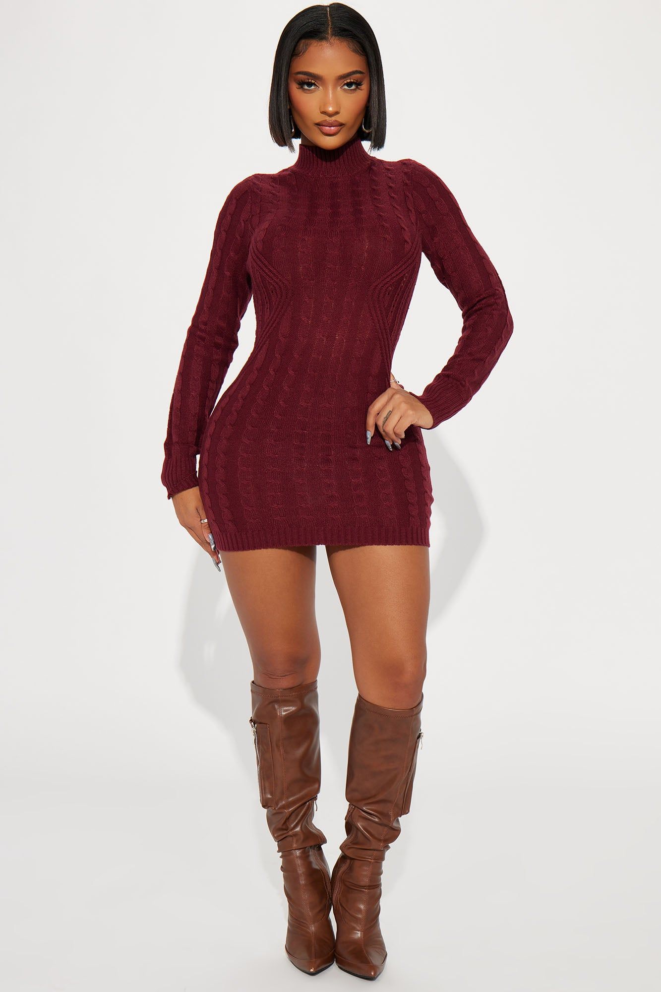 Cari Cable Knit Mini Dress - Burgundy sold by Fashion Nova product image thumbnail 2