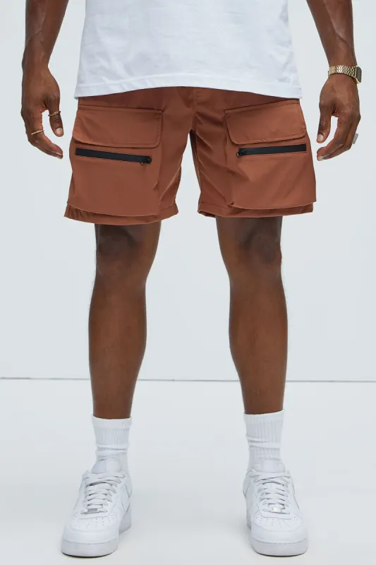 Come Up Nylon Cargo Shorts - Brown sold by Fashion Nova