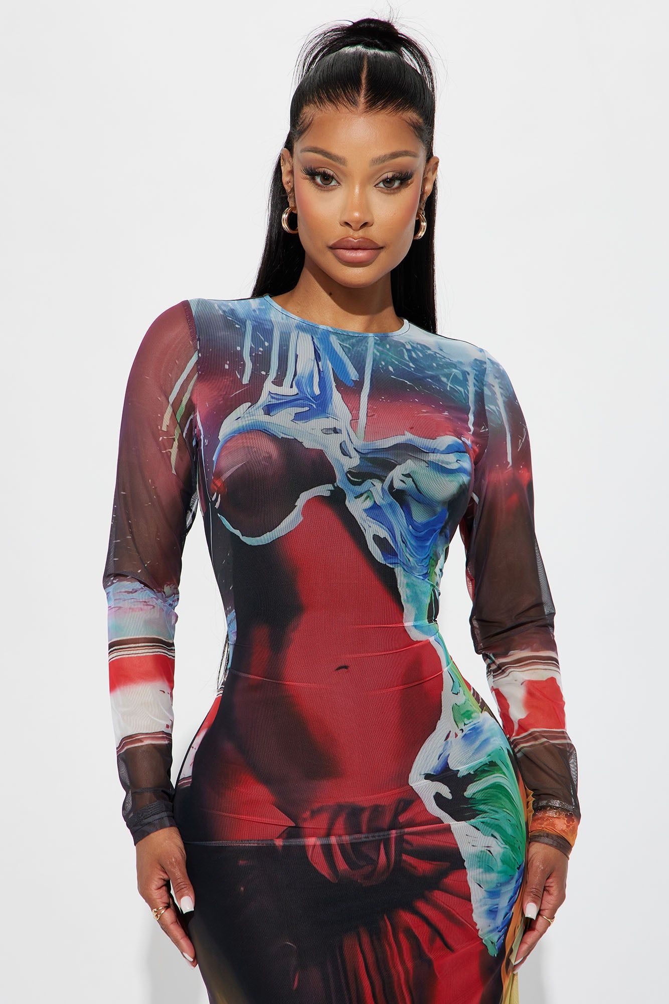 Body On Me Mesh Maxi Dress - Red/combo sold by Fashion Nova product image thumbnail 2