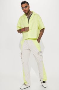 Indio Textured Nylon Cropped Button Up Shirt - Lime sold by Fashion Nova