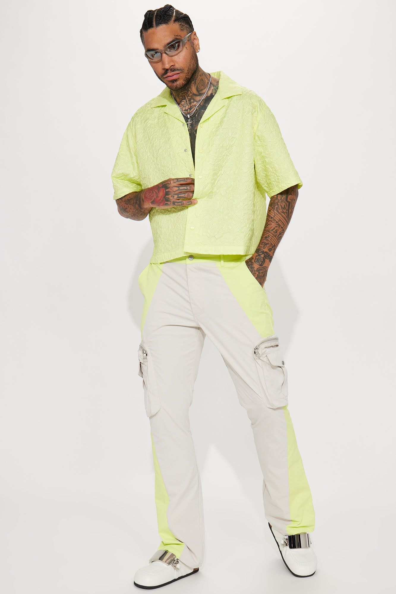 Indio Textured Nylon Cropped Button Up Shirt - Lime sold by Fashion Nova product image thumbnail 3