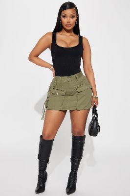 No Better Time Cargo Mini Skirt - Olive sold by Fashion Nova