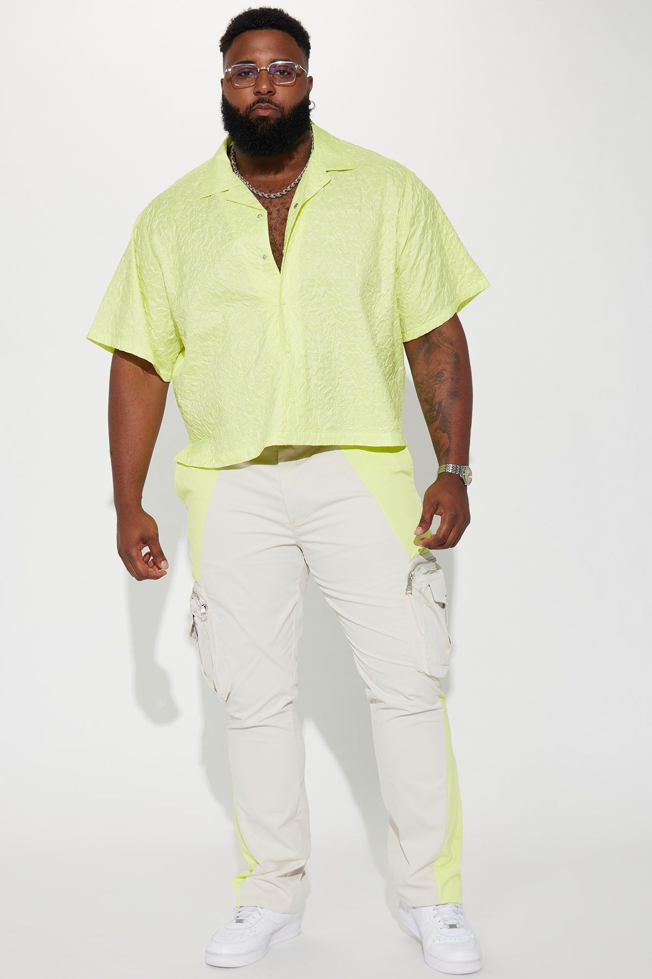Indio Textured Nylon Cropped Button Up Shirt - Lime sold by Fashion Nova product image thumbnail 6