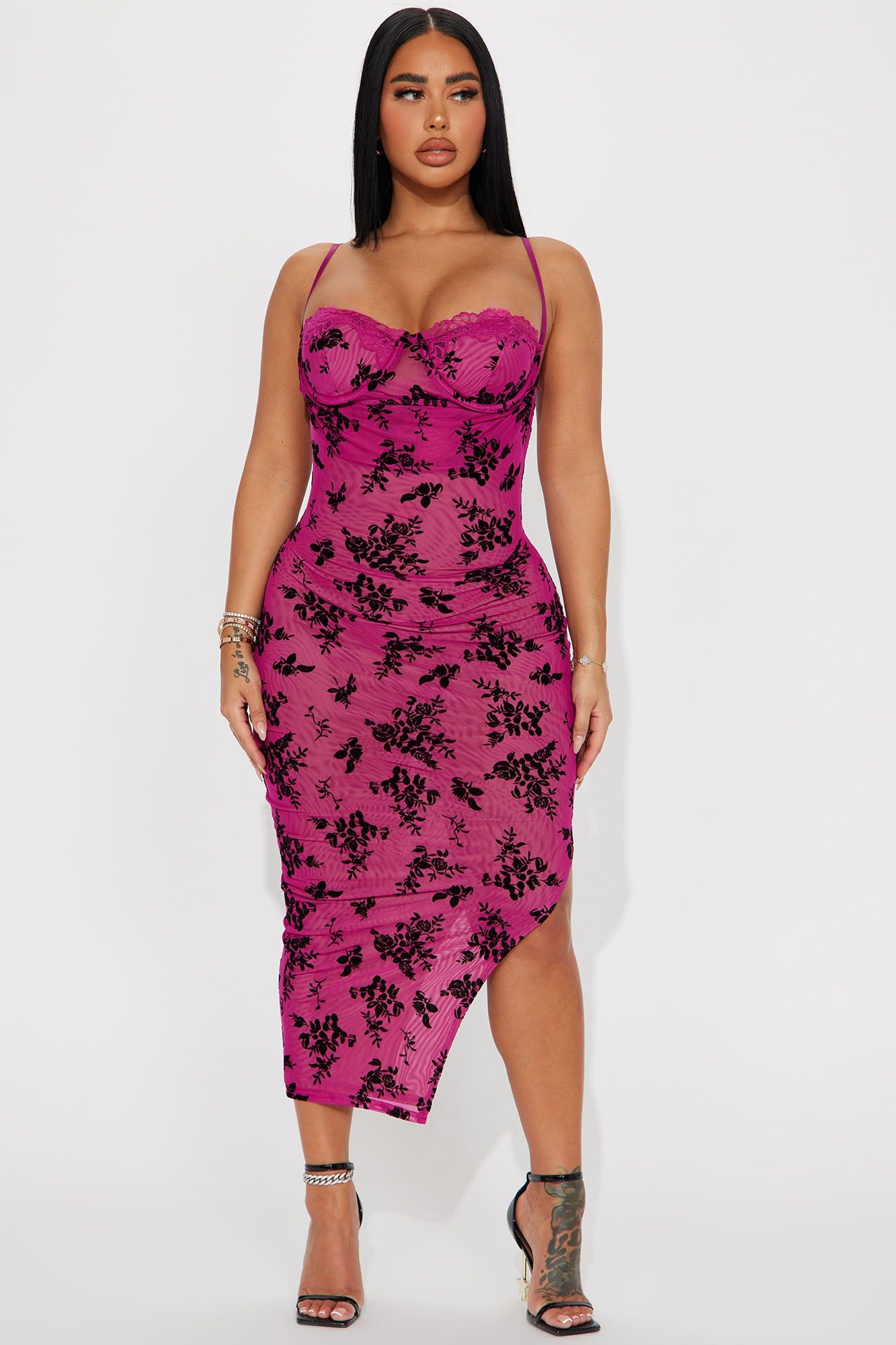 Nicole Mesh Midi Dress - Fuchsia sold by Fashion Nova