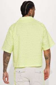 Indio Textured Nylon Cropped Button Up Shirt - Lime sold by Fashion Nova