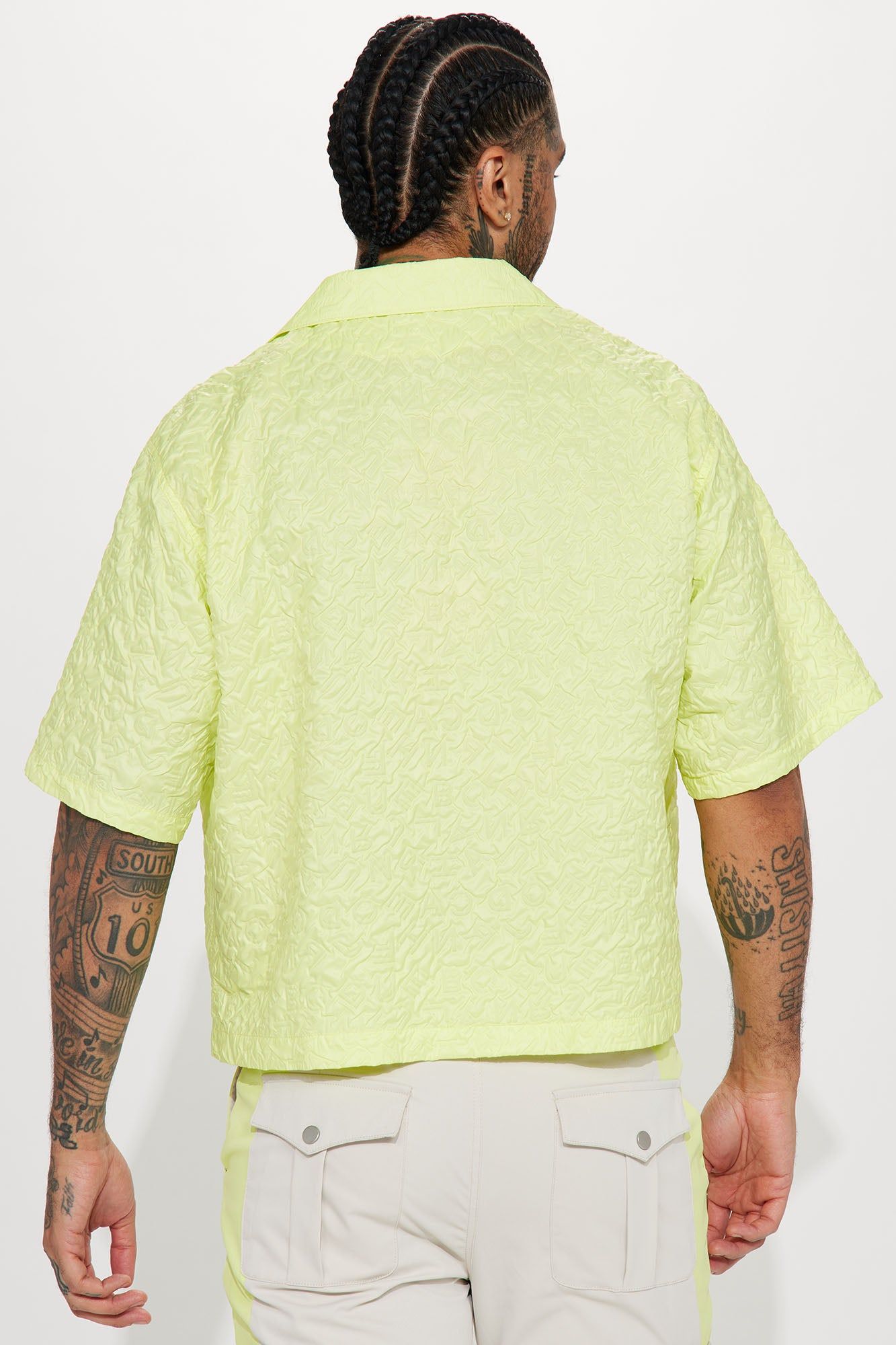 Indio Textured Nylon Cropped Button Up Shirt - Lime sold by Fashion Nova product image thumbnail 5