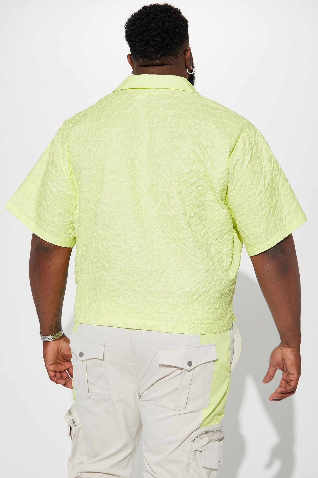 Indio Textured Nylon Cropped Button Up Shirt - Lime sold by Fashion Nova product image thumbnail 7