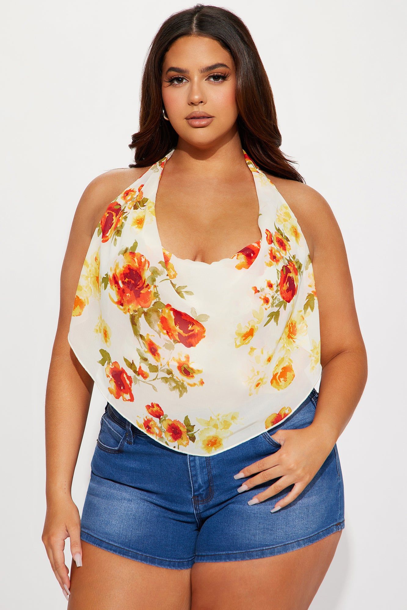 Special Effects Floral Halter Top - Ivory/combo sold by Fashion Nova