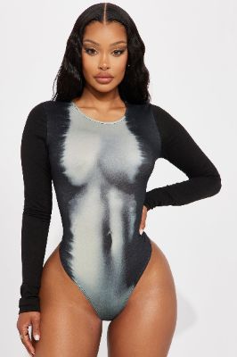 After Hours Long Sleeve Bodysuit - Black/combo sold by Fashion Nova