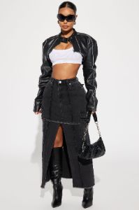 Jessie Faux Leather Cropped Jacket - Black sold by Fashion Nova