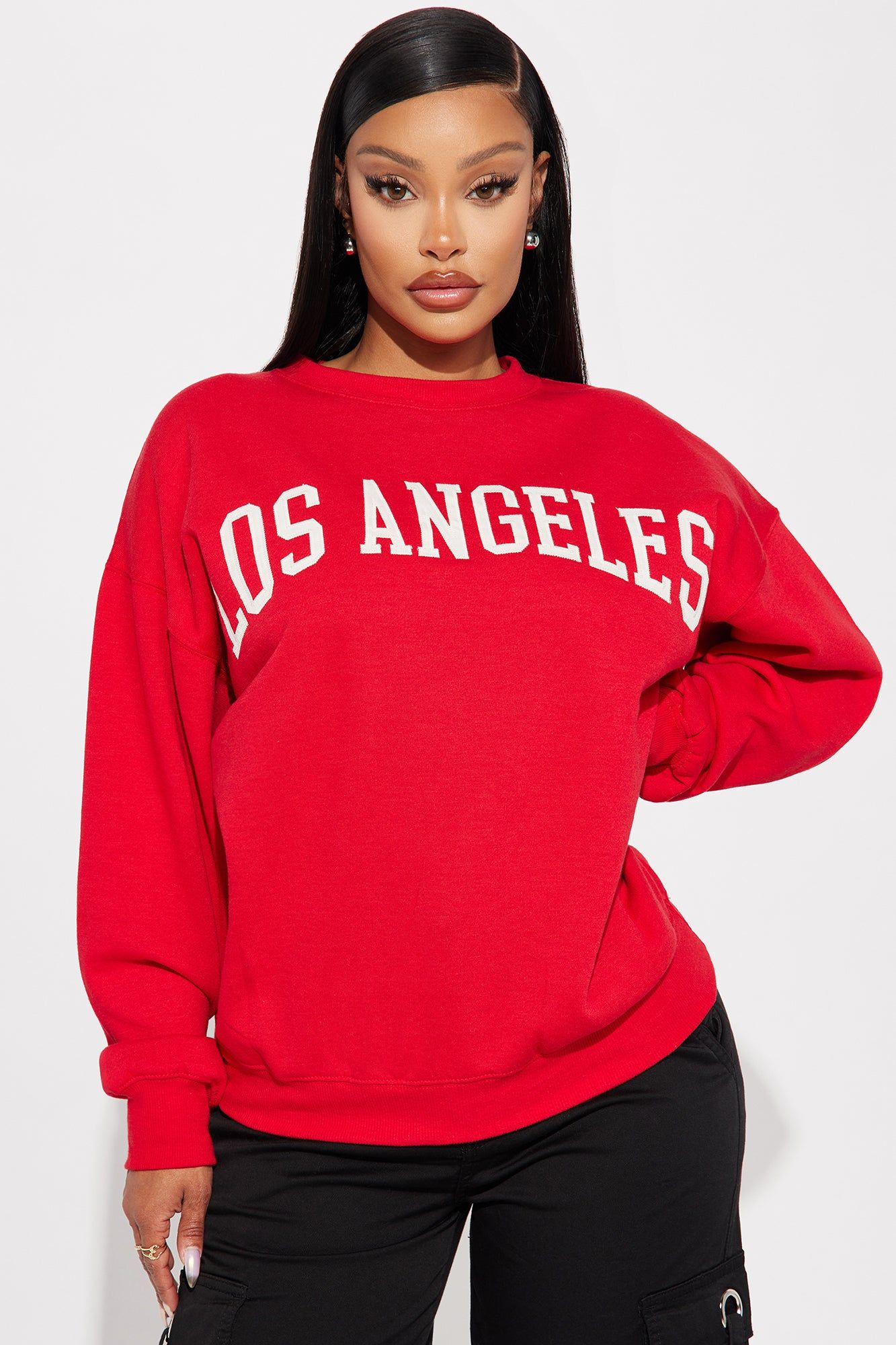 Los Angeles Patch Screen Sweatshirt - Red sold by Fashion Nova