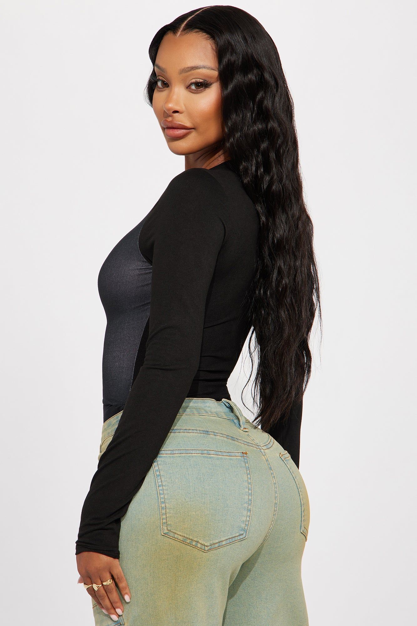 After Hours Long Sleeve Bodysuit - Black/combo sold by Fashion Nova product image thumbnail 4