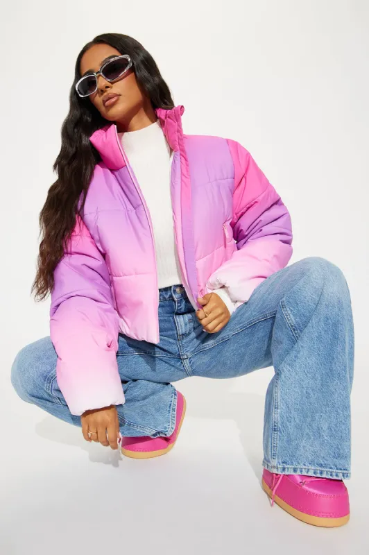 Feelings Change Ombre Puffer Jacket  - Pink/combo made by Fashion Nova