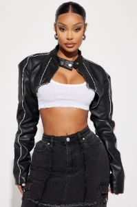 Jessie Faux Leather Cropped Jacket - Black sold by Fashion Nova