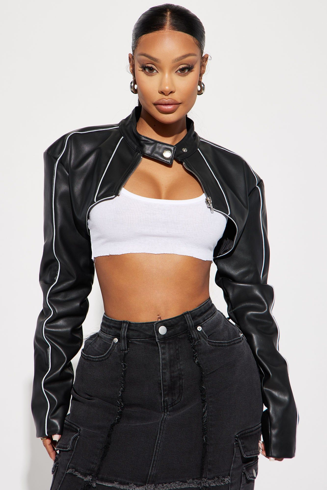 Jessie Faux Leather Cropped Jacket - Black sold by Fashion Nova
