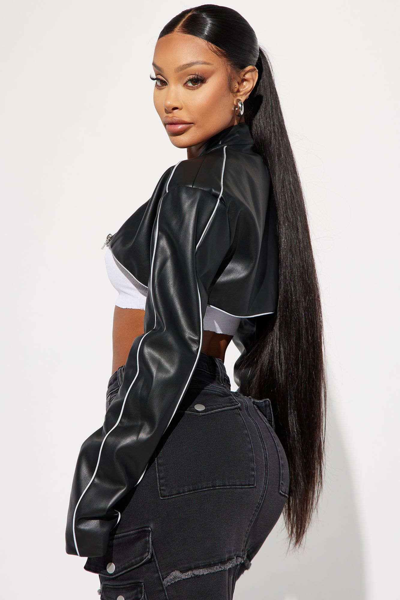 Jessie Faux Leather Cropped Jacket - Black sold by Fashion Nova product image thumbnail 3