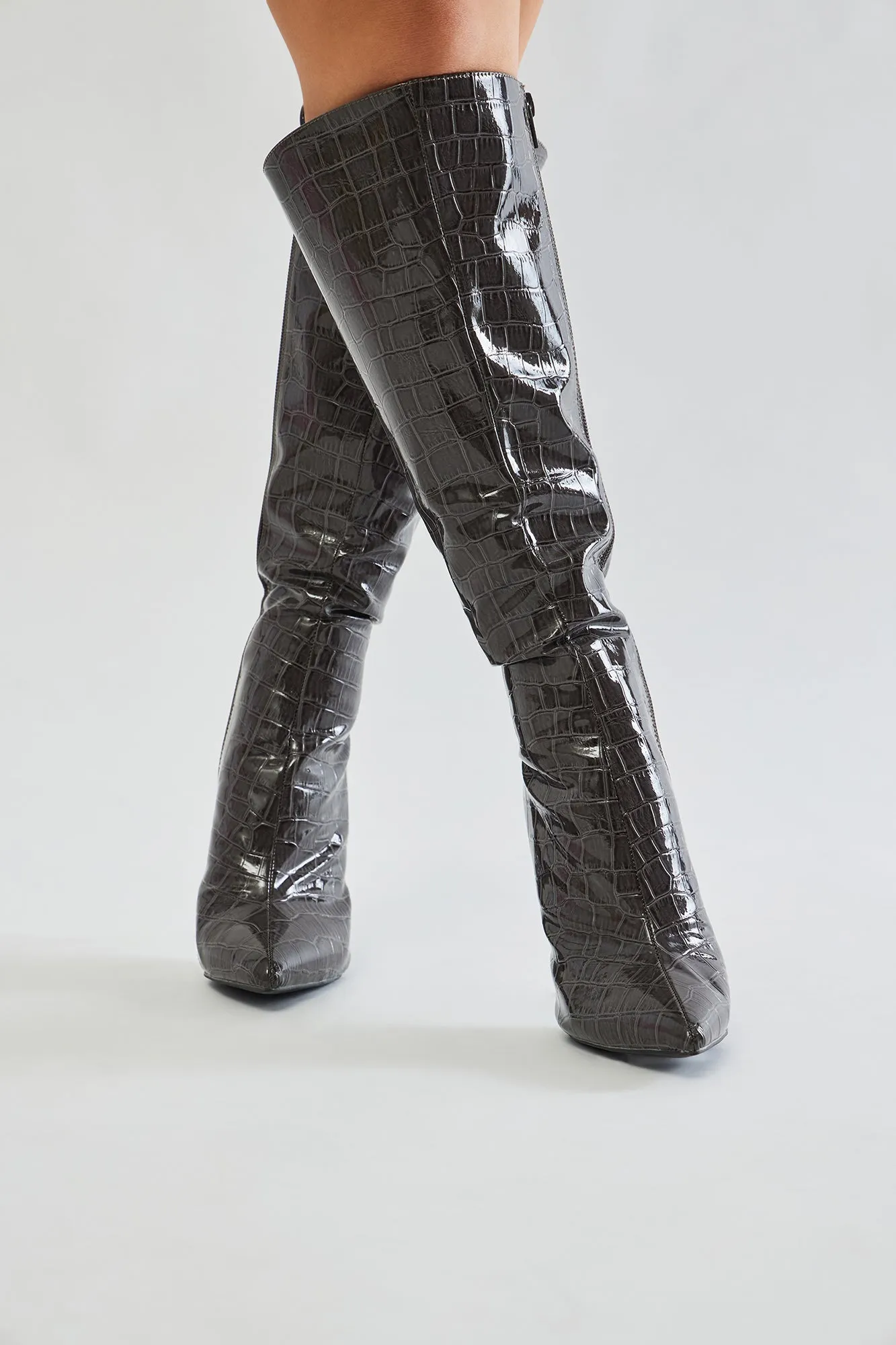 Something Real Knee High Boots - Grey sold by Fashion Nova product image thumbnail 2
