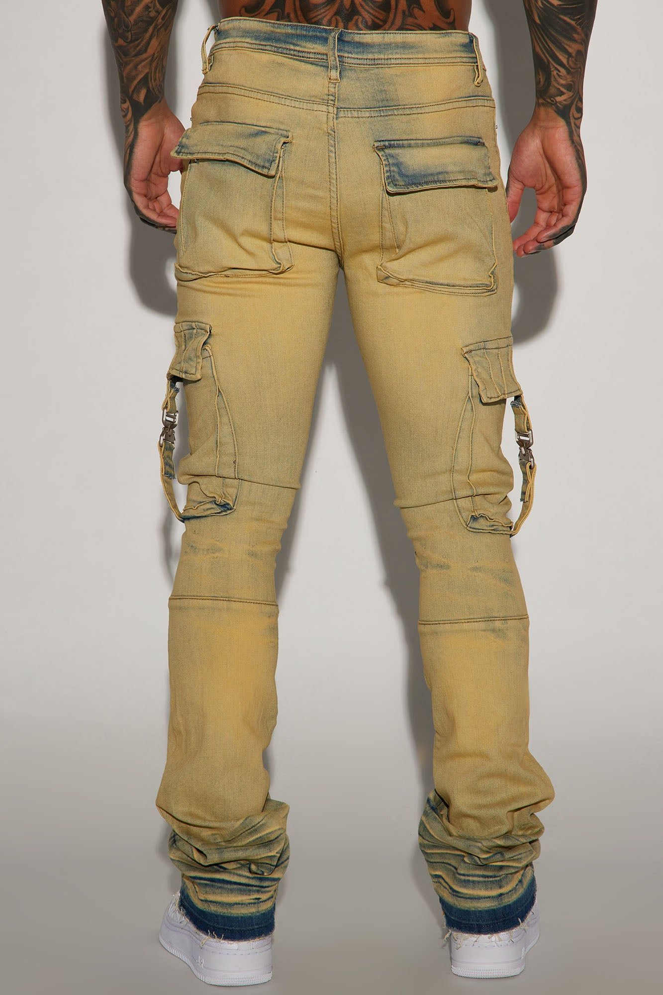 Got Me Buckled Up Stacked Skinny Flare Cargo Jeans - Vintage Wash sold by Fashion Nova product image thumbnail 5