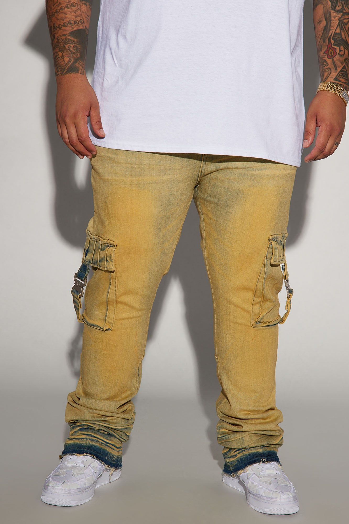 Got Me Buckled Up Stacked Skinny Flare Cargo Jeans - Vintage Wash sold by Fashion Nova product image thumbnail 4