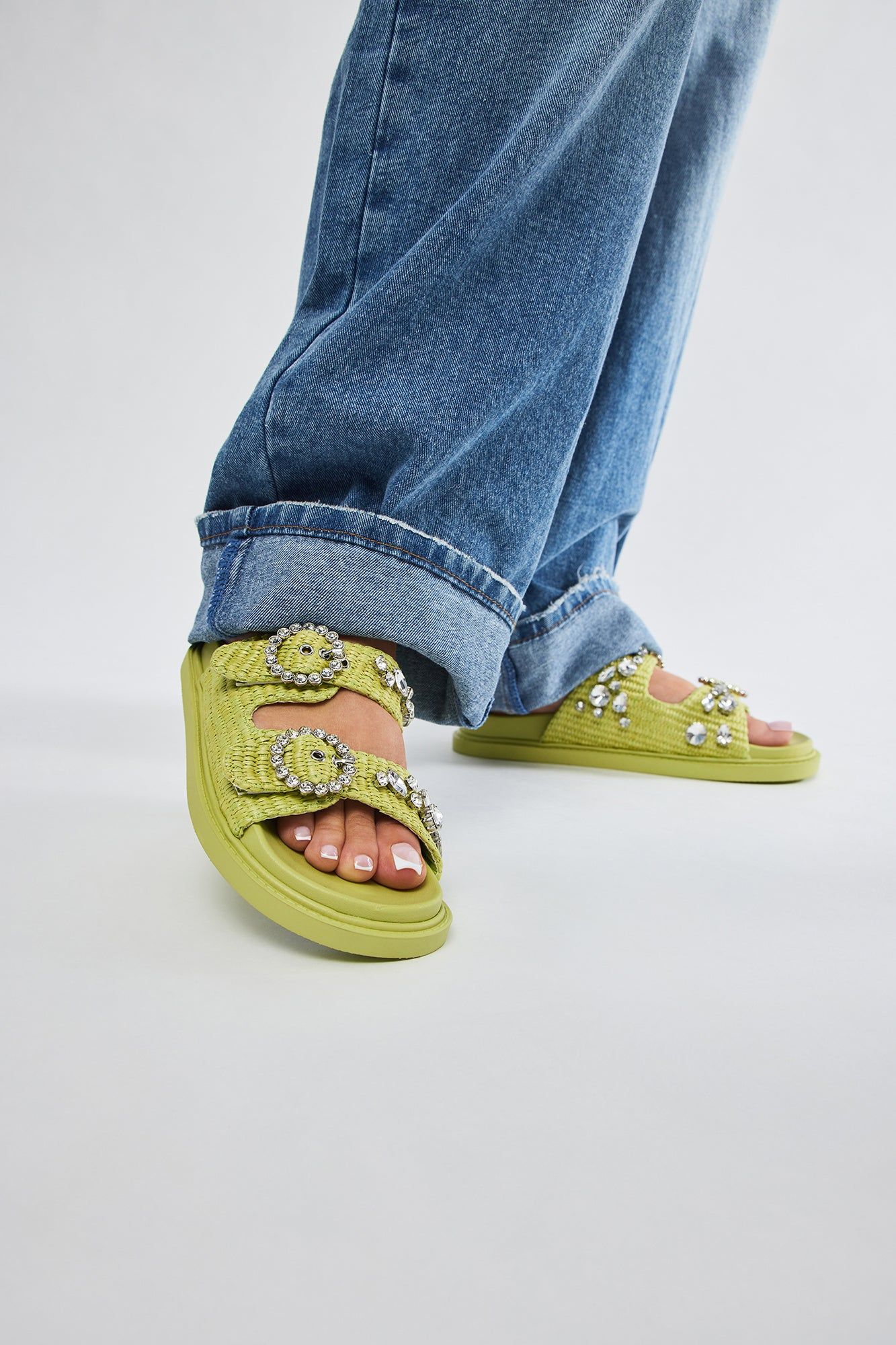 Sutton Embellished Slides - Green sold by Fashion Nova