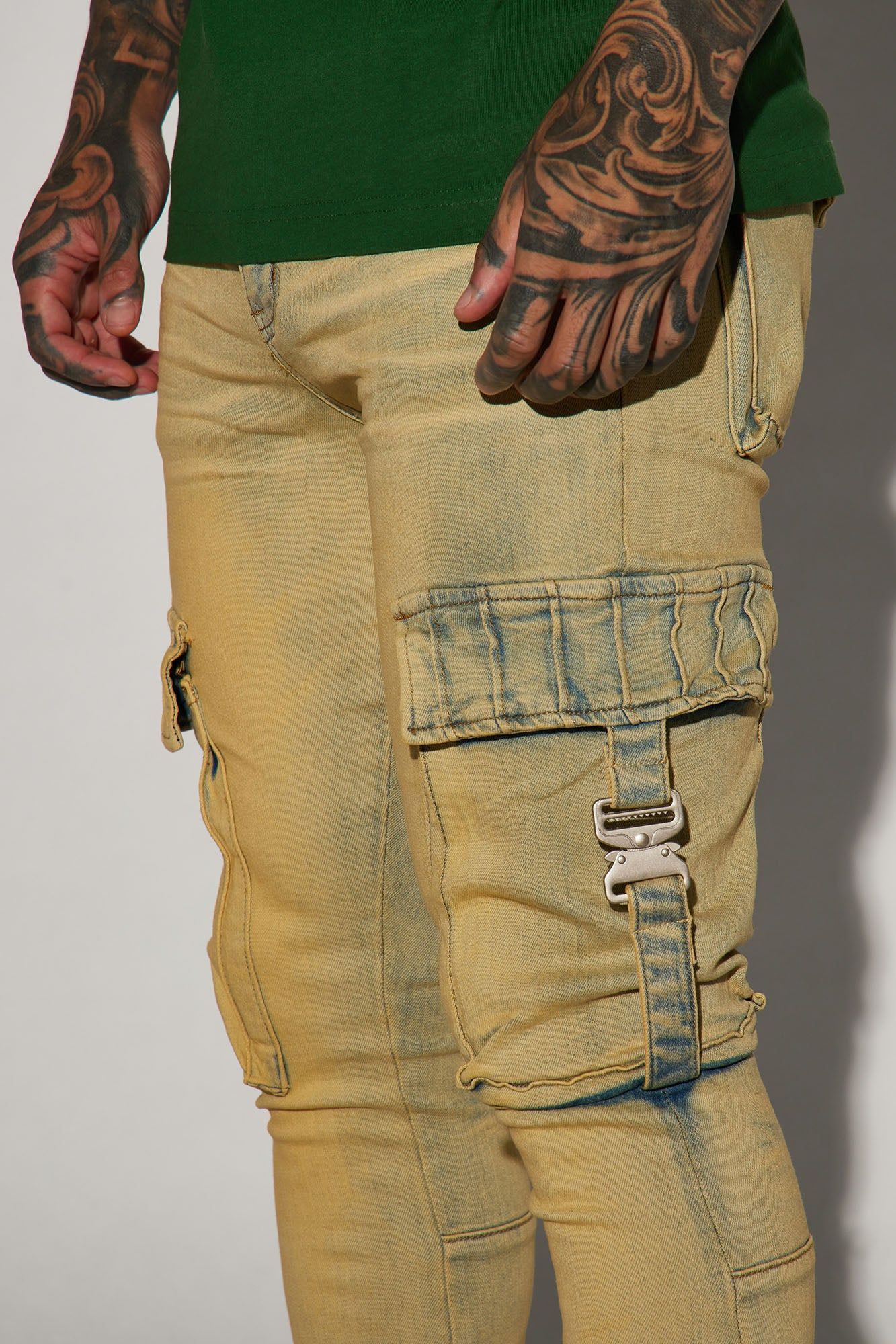 Got Me Buckled Up Stacked Skinny Flare Cargo Jeans - Vintage Wash sold by Fashion Nova product image thumbnail 3