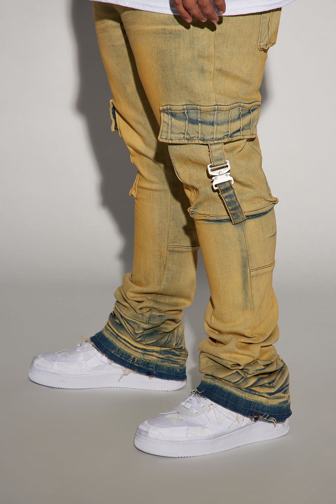 Got Me Buckled Up Stacked Skinny Flare Cargo Jeans - Vintage Wash sold by Fashion Nova product image thumbnail 7