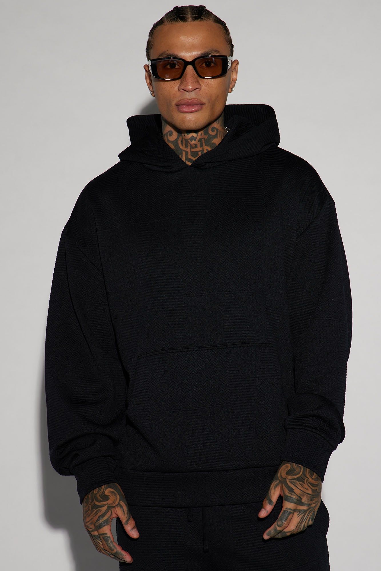 Textured Triangles Hoodie - Black sold by Fashion Nova