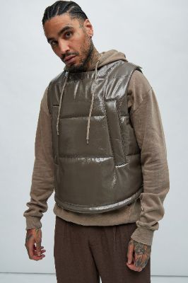 Da Baddie Faux Leather Puffer Vest - Brown sold by Fashion Nova