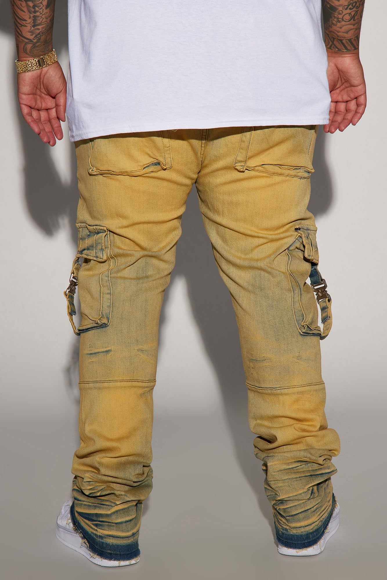 Got Me Buckled Up Stacked Skinny Flare Cargo Jeans - Vintage Wash sold by Fashion Nova product image thumbnail 8