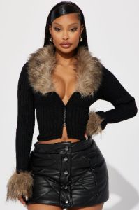 Furever Feeling Faux Fur Cardigan - Black/combo sold by Fashion Nova