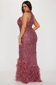 Zoey Feathered Sequin Gown - Mauve sold by Fashion Nova