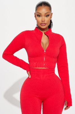 Good Form Textured Seamless Active Jacket - Red sold by Fashion Nova