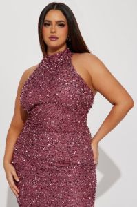 Zoey Feathered Sequin Gown - Mauve sold by Fashion Nova