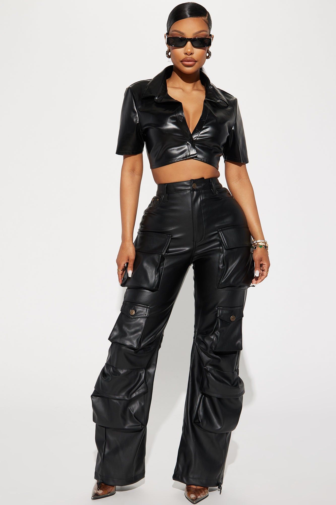 City Is Mine Faux Leather Cargo Pant - Black sold by Fashion Nova