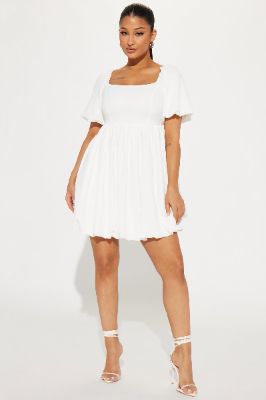 Gwen Babydoll Mini Dress - White sold by Fashion Nova