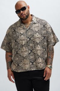 Shenzen Embroidered Shirt - Black/combo sold by Fashion Nova