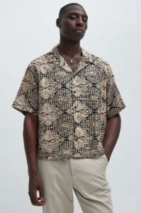 Shenzen Embroidered Shirt - Black/combo sold by Fashion Nova