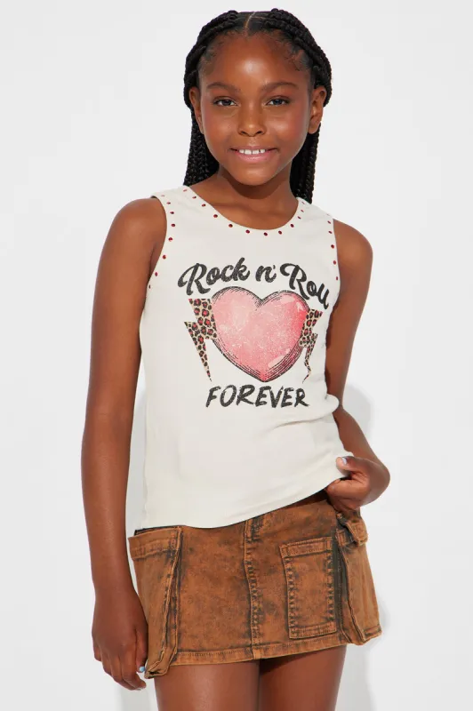 Mini Rock n' Roll Forever Tank Tee - Ivory/combo sold by Fashion Nova