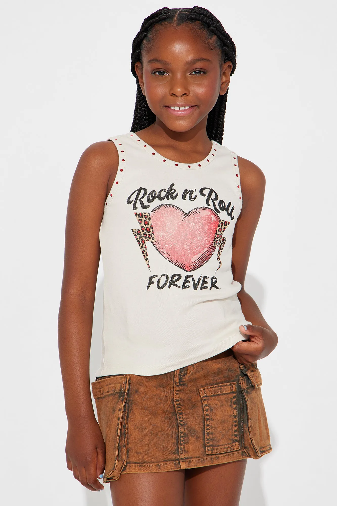 Mini Rock n' Roll Forever Tank Tee - Ivory/combo sold by Fashion Nova