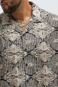 Shenzen Embroidered Shirt - Black/combo sold by Fashion Nova