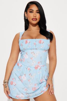 Joanna Mesh Mini Dress - Blue/combo sold by Fashion Nova
